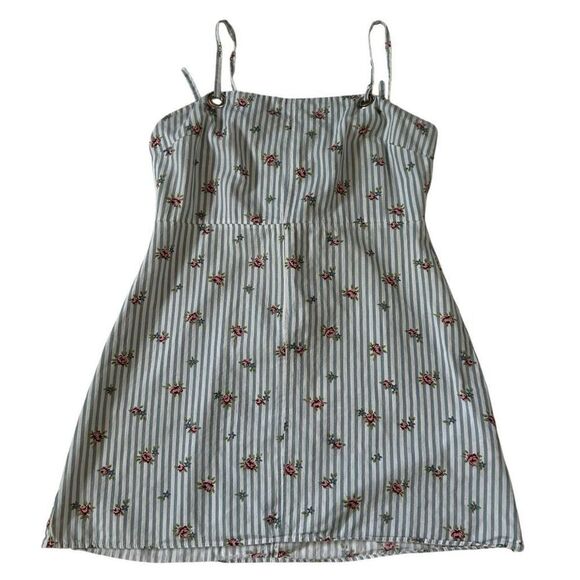 Topshop Striped Floral Mini Dress Blue White US 10 UK 14 Sleeveless Summer - Picture 1 of 6